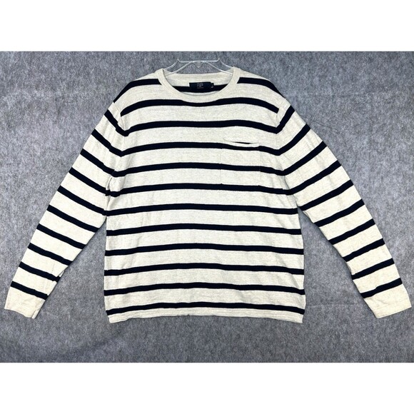 J. Crew Classic Mariner Sweater Blue Beige Stripe Shirt Preppy Casual Nautical - Picture 1 of 9